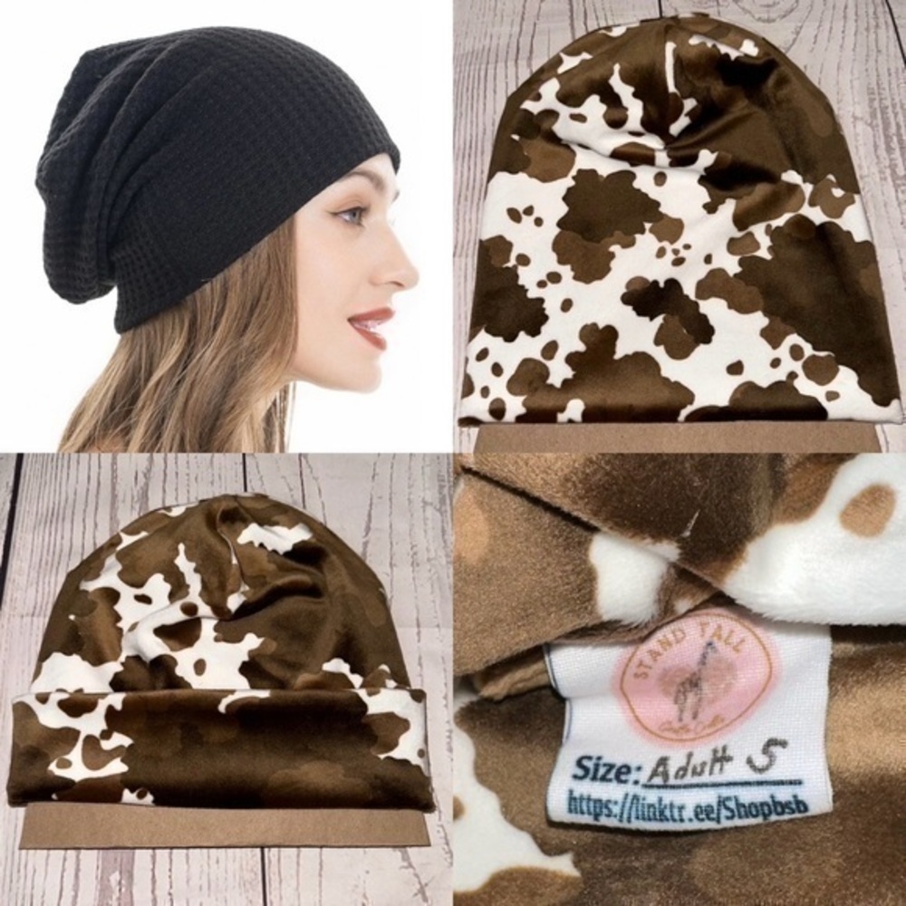 Cow print minky beanie new made by me